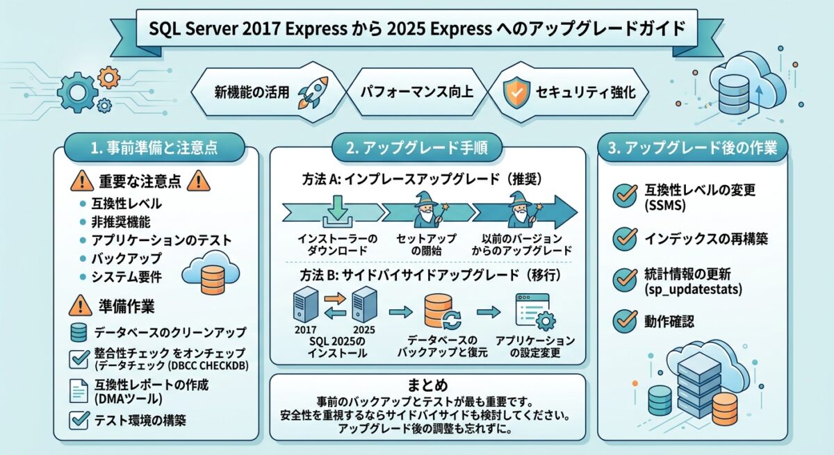 SQL Server 2017 Expressから2025 Expressへのアップグレード手順と注意点