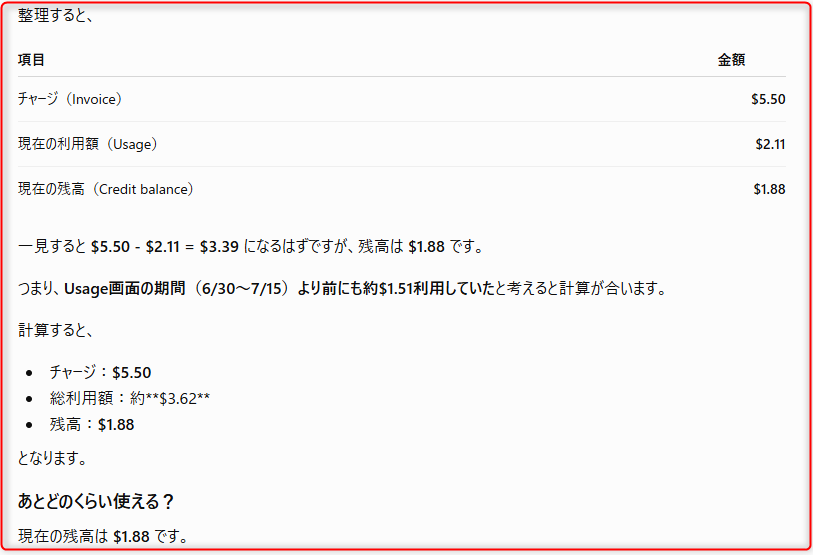 Codex 利用料確認