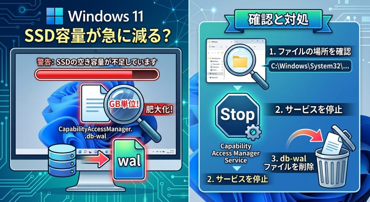 Windows 11でSSD容量が急に減る?CapabilityAccessManager.db-wal肥大化の確認と対処